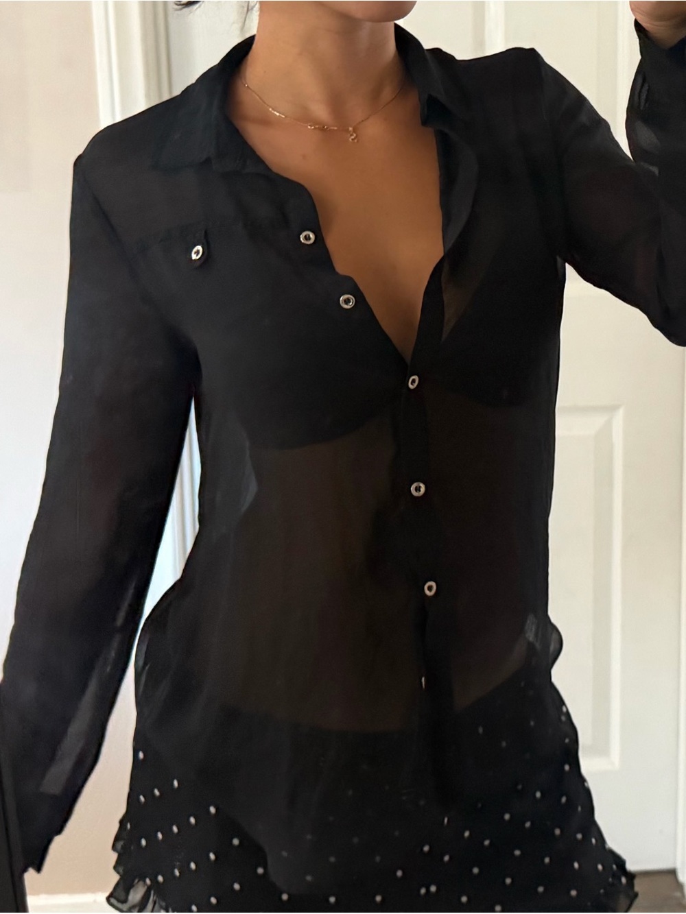 Topshop Black Sheer Button-Down Blouse